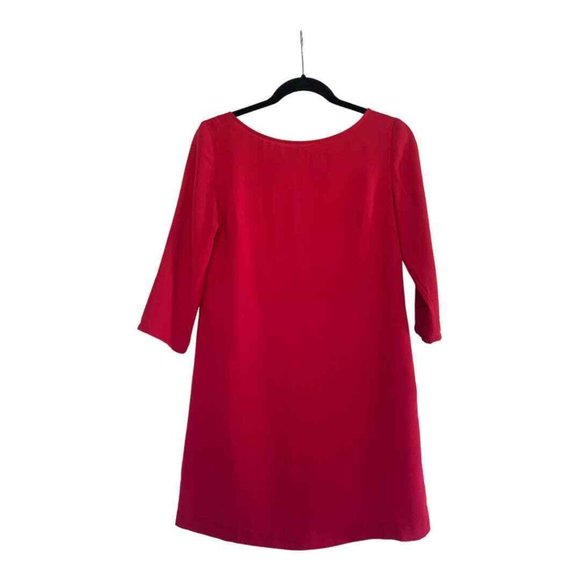 FREE🌟Leith Nordstrom Hot Pink 3/4 Sleeve Boat Neck Keyhole Crepe Shift Dress - Picture 9 of 9